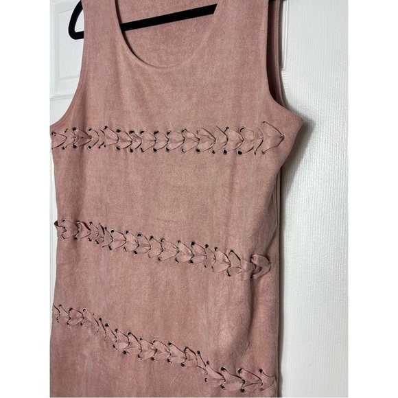 Missguided Mauve Pink Faux Suede Braided Lace Up Mini Shift Dress Size 12 Large - Picture 8 of 9